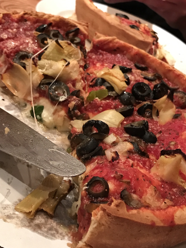 Celebratory deep dish pizza!