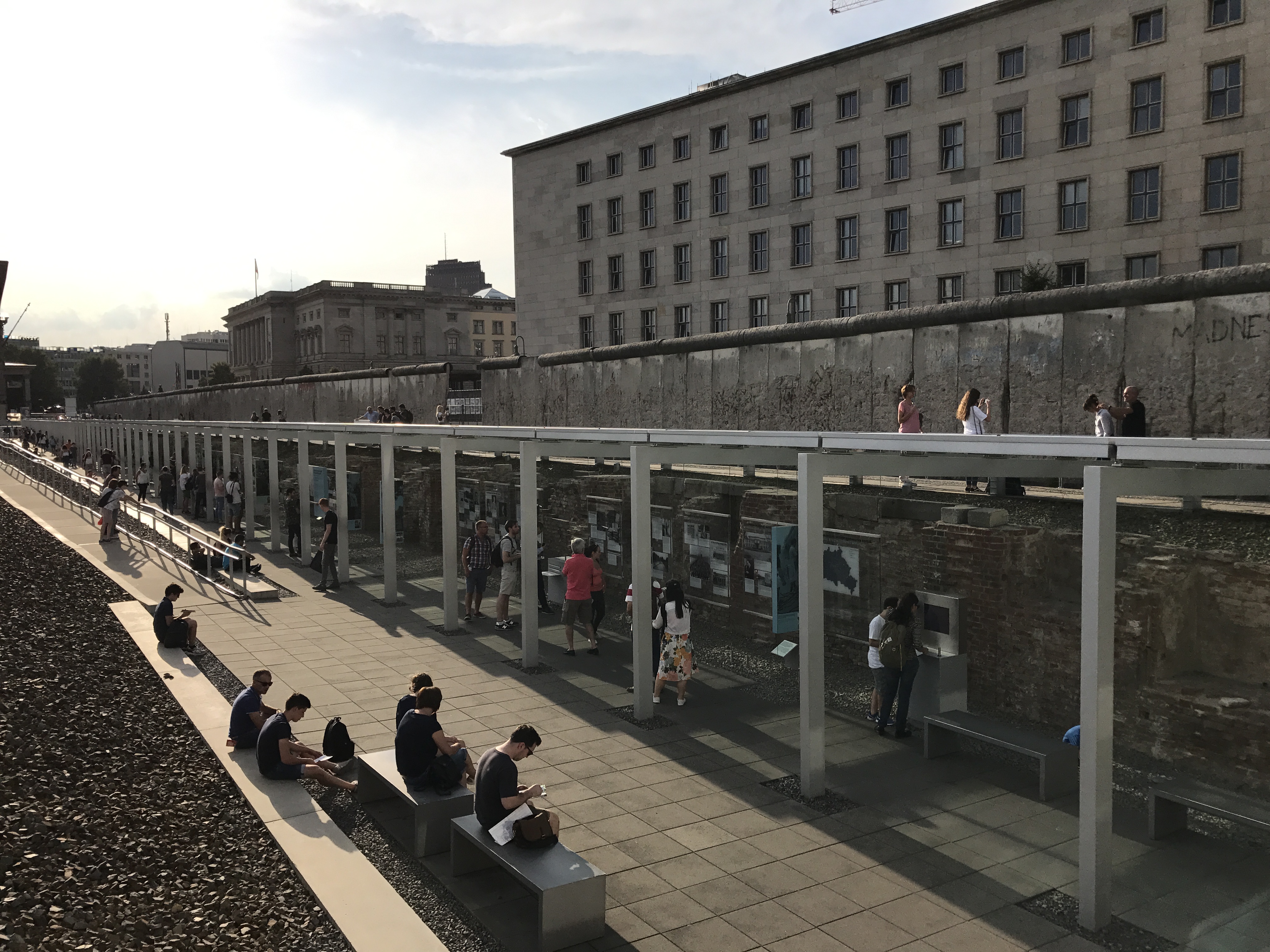 The largest remaining section of the Berlin Wall, sitting between the Topography of Terror and the Bundesministerium der Finanzen.
