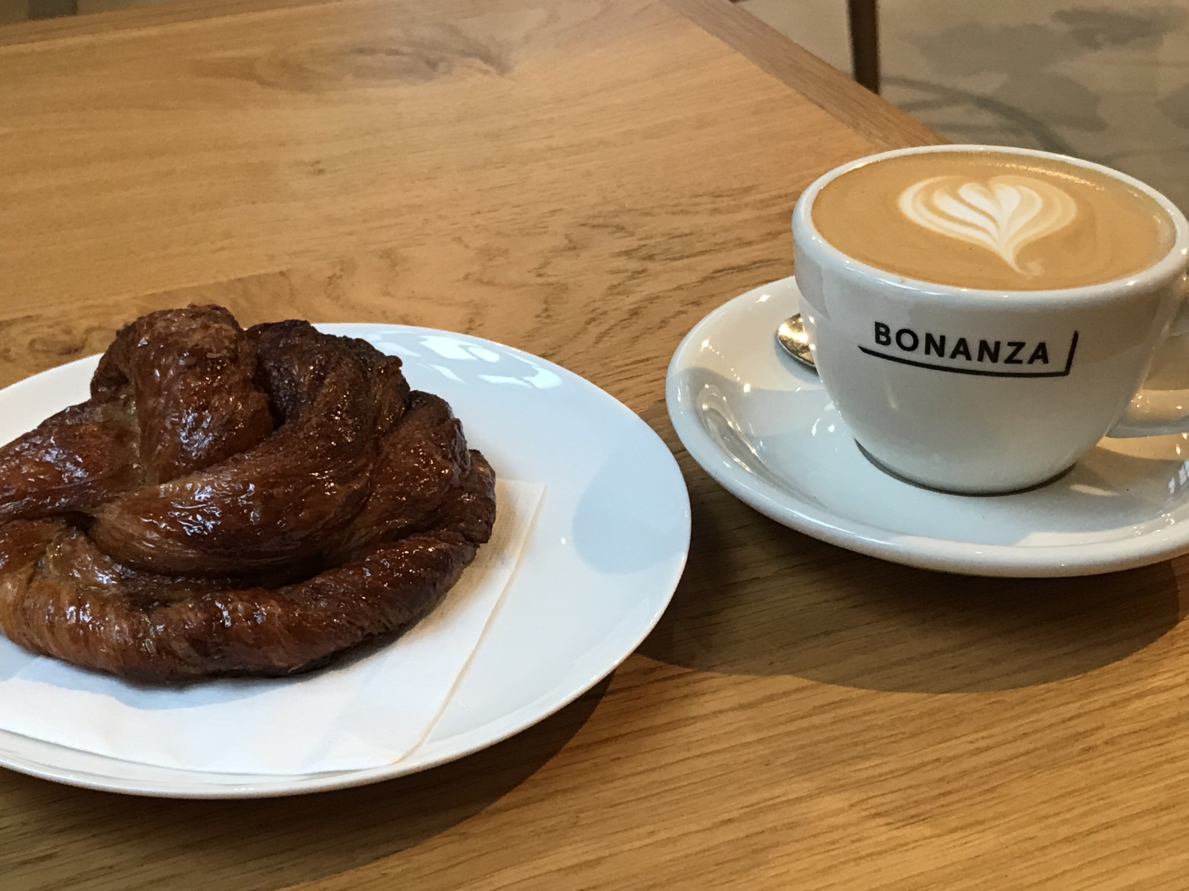 Bonanza flat white and pastry that looks like poo, but tasted like awesome.