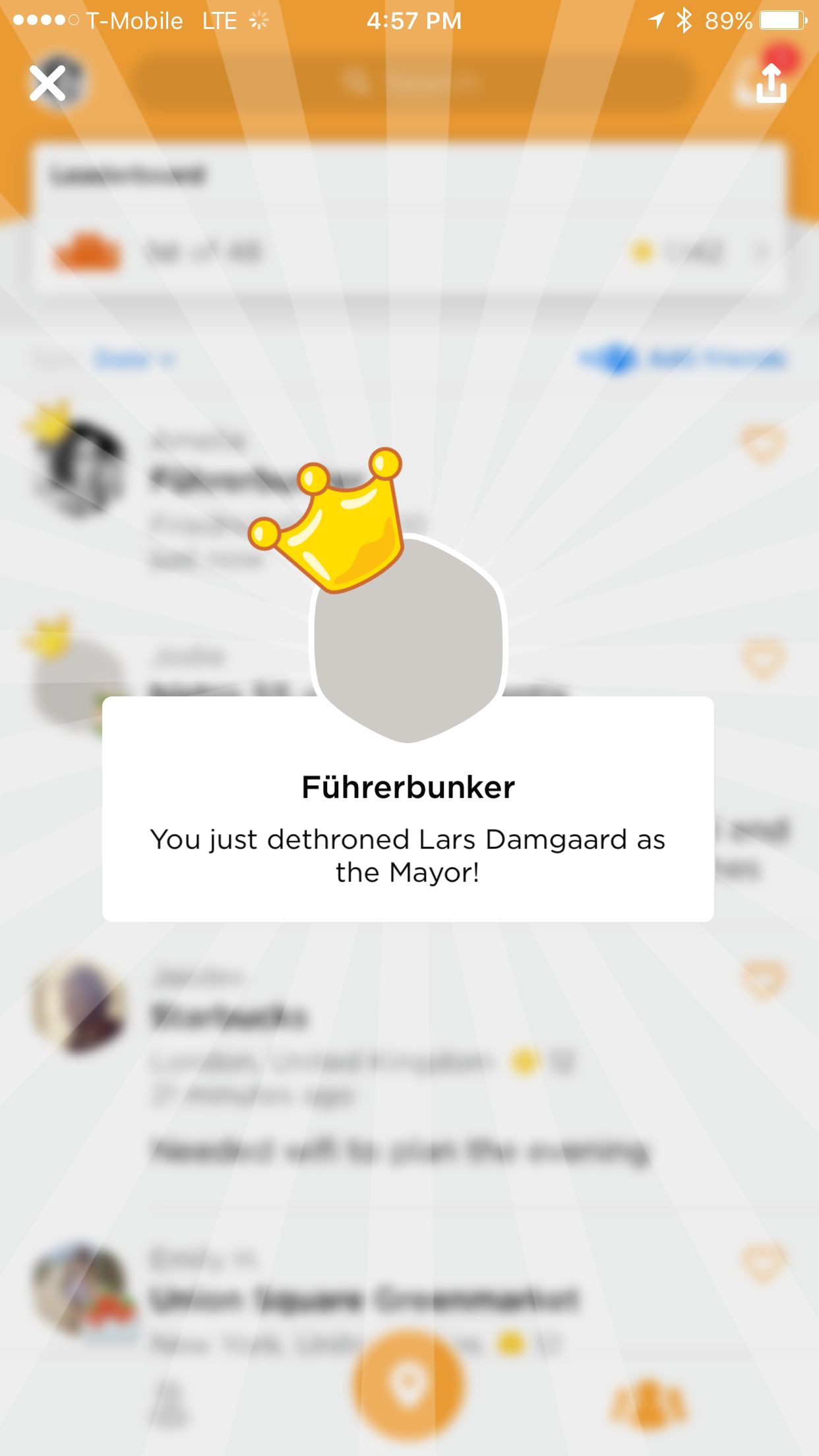 I don’t know how this happened, but apparently two checkins at the Führerbunker is enough to make you mayor. I guess no one wants to check in there. ¯\_(ツ)_/¯